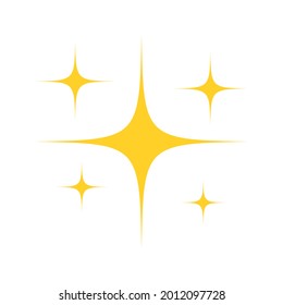 Yellow star sparkling icon set. Glittering stars light collection. Shiny flash decoration pictogram. Vector isolated on white