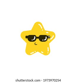 Yellow star with sunglasses vector on a white background