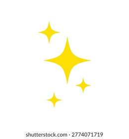 A yellow star with three smaller stars surrounding it. The star is surrounded by a white background. Concept of brightness and positivity
