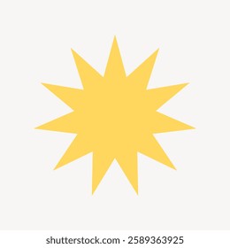 Yellow star with twelve points on a plain white background. The star shape is symmetrical and bright. Simple star design with a bold yellow color. Star element vector.