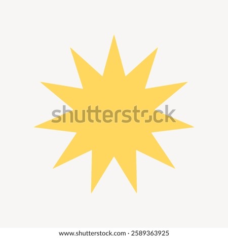 Yellow star with twelve points on a plain white background. The star shape is symmetrical and bright. Simple star design with a bold yellow color. Star element vector.