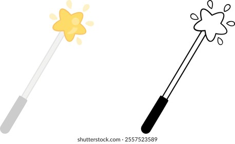 Yellow star wand on transparent background and colored lines