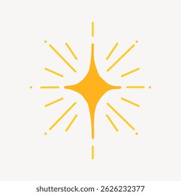 Yellow starburst icon with radiating lines on a light background. Starburst design is simple and symmetrical. Icon features a central starburst shape. Starburst illustration vector.