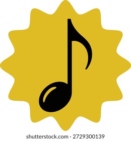 Gelbe Sternzeichen Form mit einem schwarzen Achtelton musikalisches Symbol