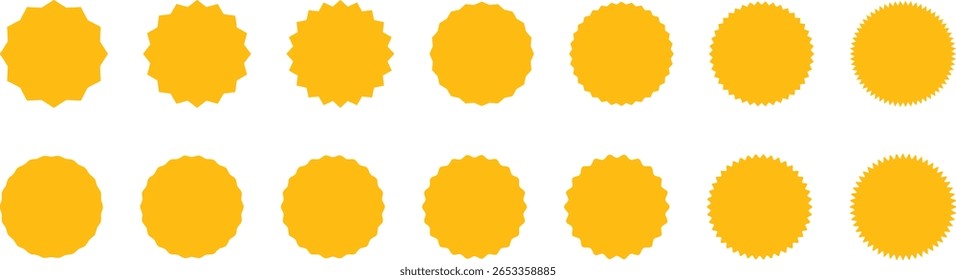 Yellow starburst and sunburst badges. Perfect for sale stickers, price tags, special offer labels, quality marks, discount tags, promotion badges, clearance sale graphics, and advertising element