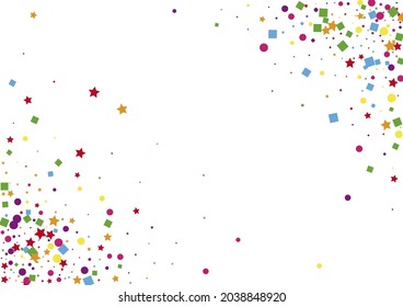 Yellow Stardust Dot Background. Birthday Star Illustration. Purple Square Decoration. Rainbow Circle Background. Blue Festive Confetti.