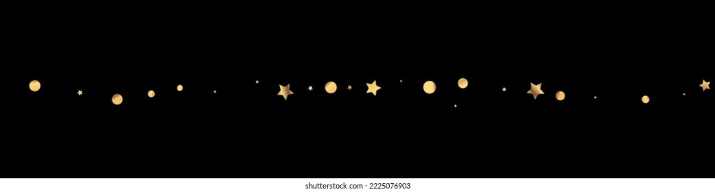 Yellow Starfall Golden Vector Black Panoramic Background. Holiday Stars Invitation. Gold Star Abstract Pattern. Confetti Festive Texture.