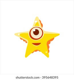 Yellow Starfish From Above Character Isolated Flat Childish Colorful Vector Icon On White Background
