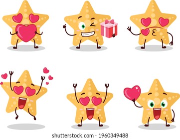 Yellow starfish cartoon character with love cute emoticon