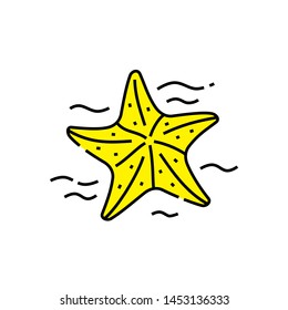 Yellow starfish line icon. Marine sea life symbol. Vector illustration.