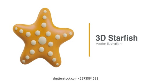 Yellow starfish on white background. Isolated illustration. Symbol of rest on sea coast. Vacation souvenir. Cute realistic illustration. Underwater predator