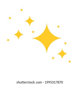 Yellow starry twinkles and sparkles isolated on white background. Gold star lightning icon. Bright flash, shining glow effect. Vector flat illustration.