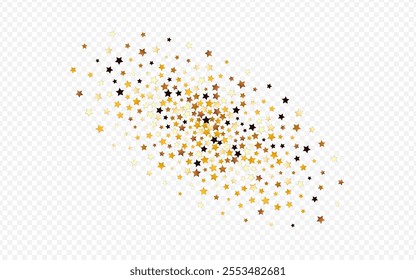 Yellow Starry Vector Transparent Background. Gilded Falling Glow Pattern. Universe Glamour Border.  Sparkling Light Glitter Banner.