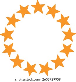 Yellow stars arranged in a circular pattern, symbolizing unity and harmony. Round frame. Vector illustration.