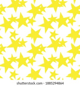 Yellow Stars brush stroke seamless pattern background for fashion textiles, graphics