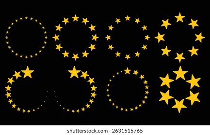 yellow stars circle set on black background. Suitable for any design. Vector symbol template illustration