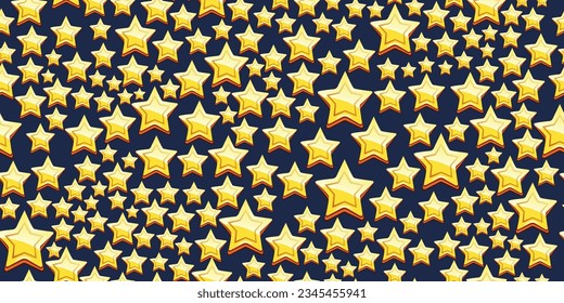 Las estrellas amarillas, de diferentes tamaños, llenan de cerca el fondo. Vector para textiles, almohadas, ropa, fondo, embalaje, carteles, tazas, interior.