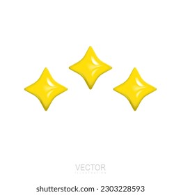 Yellow stars emoji. Cute shiny star shaped object. Magic element. 3d vector illustration.