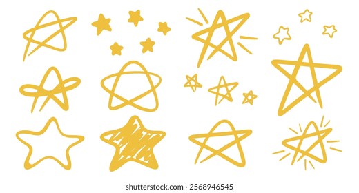 Yellow stars hand drawn set