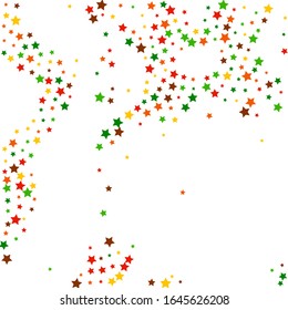 Yellow Stars Isolated. Orange Confetti Isolated. Pink Starry Space. Red Texture Anniversary. Sparkling Gift. Celebration Gift. Glitter Modern. Falling Wallpaper.