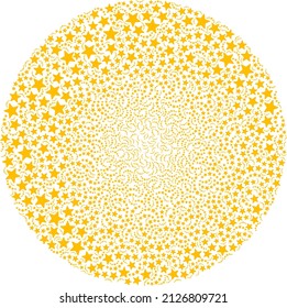 Yellow stars items are scattered into round collection. Yellow stars icon bubble collage. Abstract sphere cluster collage designed from yellow stars items.