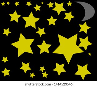 Yellow stars on a black background. Simple nighttime vector. 