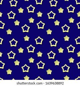 Yellow stars on a blue background. Seamless pattern for packaging paper, textiles, and postcards. Vector illustration in paper cut style.