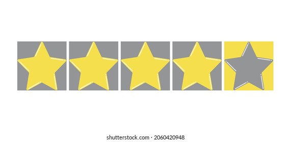 Yellow stars on a gray background isolated on a white background. Rating of sites, hotels, travel packages, online stores, reviews. Trending colors 2021. Vector.