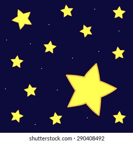 Yellow stars on the night sky background. Vector illustration.