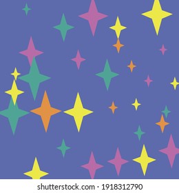 Yellow Stars Orange Print Holiday Composition. Colorful New Year Christmas Luxury Purple Background. Pastel Violet Mystery Chaotic Pink Pattern. Sky Green Cozy Night Magic Winter Illustration.