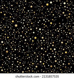 Yellow stars pattern on the black background. Vector illustration.