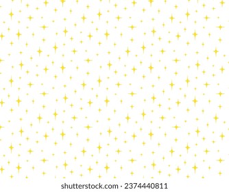 Yellow stars pattern on a transparent background, seamless pattern for design, space vector graphics. Starry sky