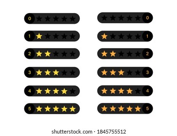 Yellow stars rating. Feedback evaluation in flat design. Rank quality. Modern vector illustration. Feedback from 0 before 5 for apps and websites.