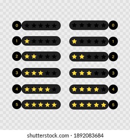 Yellow stars rating. Feedback evaluation in flat design. Rank quality. Modern vector illustration. Feedback from 0 before 5 for apps and websites.