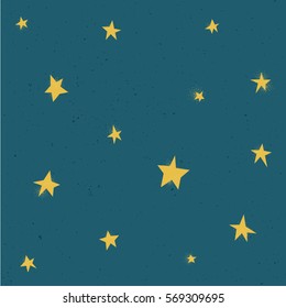 Yellow Stars seamless pattern. Yellow and dark blue retro background. Design for wallpaper, confetti, fabric, textile, wrapping paper. Vector pattern.