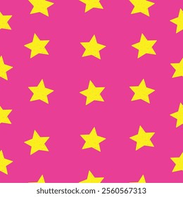 yellow stars seamless pattern design on pink background, wallpaper, printing, textile design