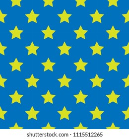 Yellow stars seamless pattern. Stars on a light blue background. Vector illustration, eps10