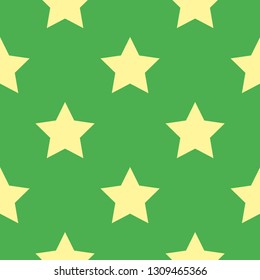 Yellow stars seamless pattern on a light green background. Vector, eps10