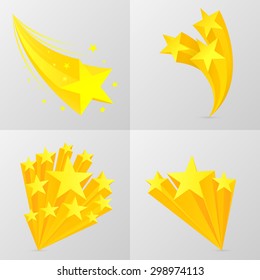  Yellow stars set. Stars burst. Isolated on gray background. Vector illustration.