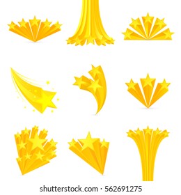  Yellow stars set. Stars burst. Isolated on white background. Design element. Vector illustration.