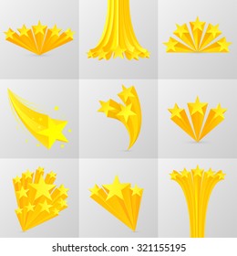 Yellow Stars set of icons. Stars burst. Isolation on a gray background. Vector illustration.