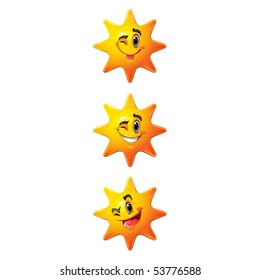 Yellow stars with smiling faces, eyes, mouth and brushes. Vector set of characters #3