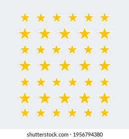 Yellow stars stickers set different forms isolated on grey background. Vector illustration. Stickers for notebook decoration, etc.