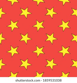 Yellow stars,seamless pattern on red background.