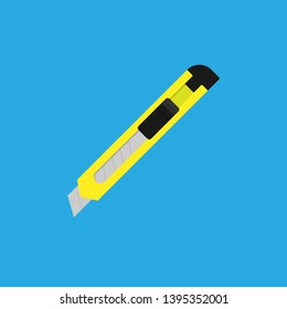 yellow stationery knife on a blue background. vector illustration