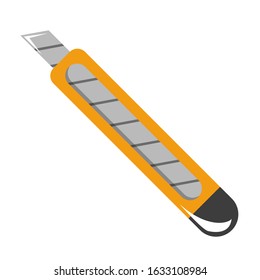 Yellow stationery knife vector isolated. Sharp office equipment with stainless razor. Paper cutter.