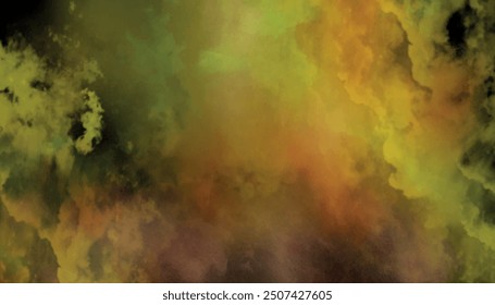 Yellow steam on a black background. Abstract orange powder explosion on black background.	
