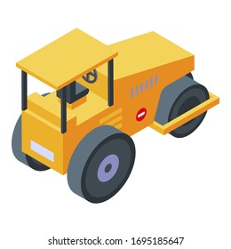 Yellow steamroller icon. Isometric of yellow steamroller vector icon for web design isolated on white background