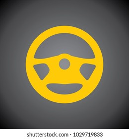 Yellow steering icon on black background.