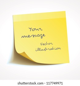 Yellow stick note isolated on white background, vector illustration